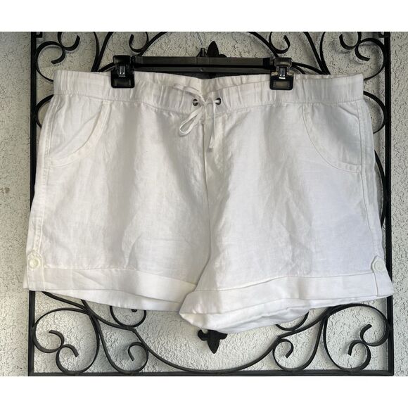 Garnet Hill Linen Cuffed Shorts - Size 18 - White - Picture 1 of 7